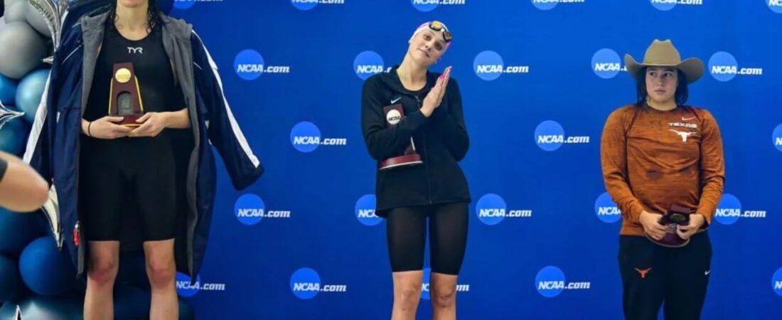 Lia Thomas Receives NCAA Championship Trophy in 2022 Victory
